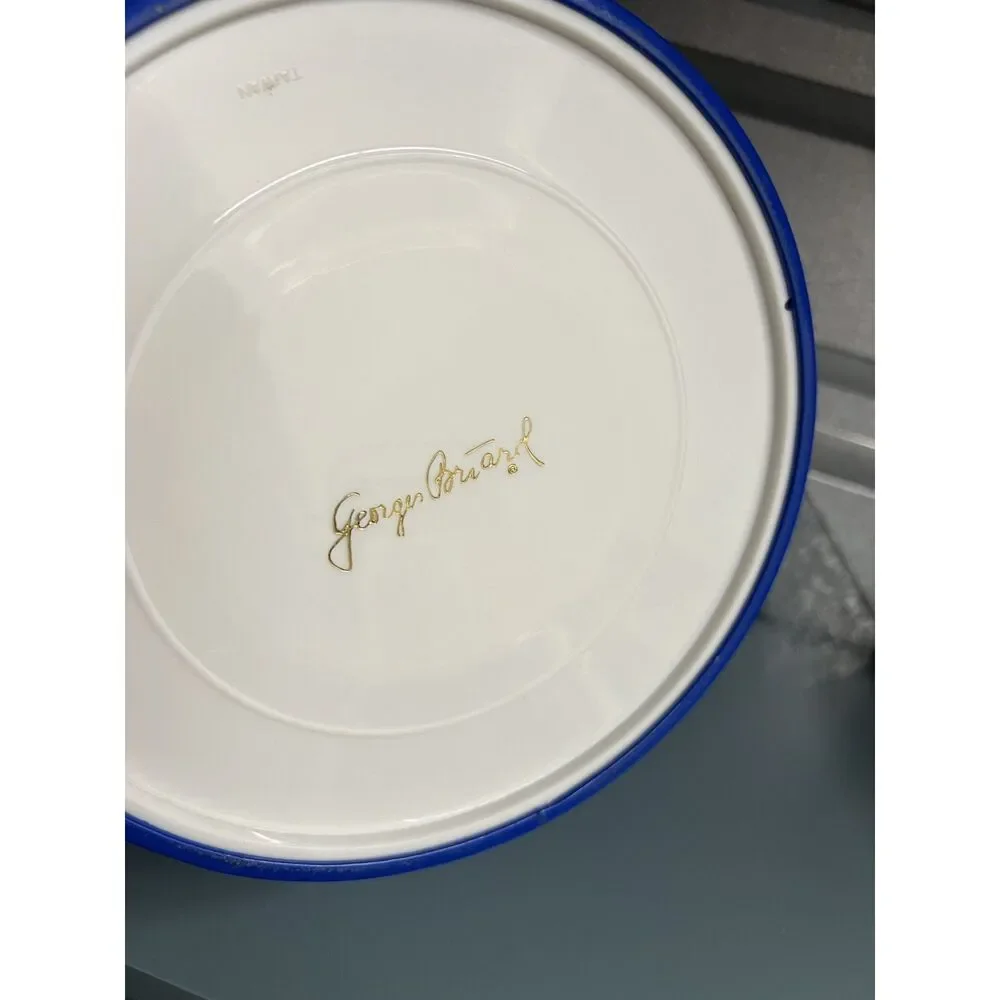 Vintage Georges Briard Blue Ice Bucket with Wood Handle & Lid Mid Century Modern